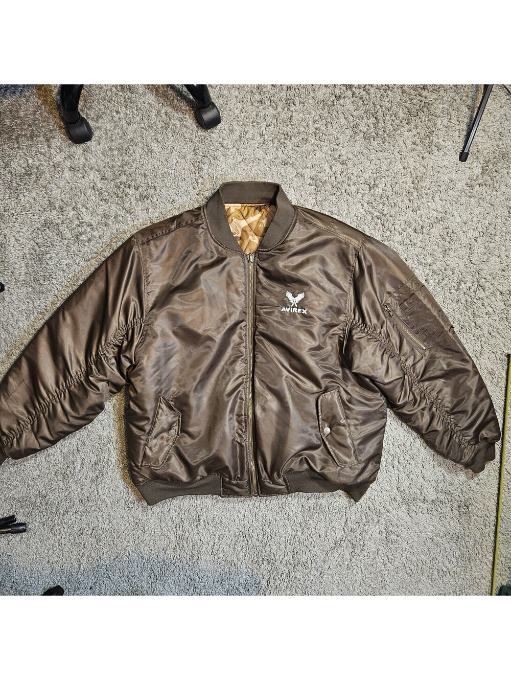 Avirex Men’s XL Brown Camoflauge Reversible MA-1 Bomber Jacket (*READ*)
